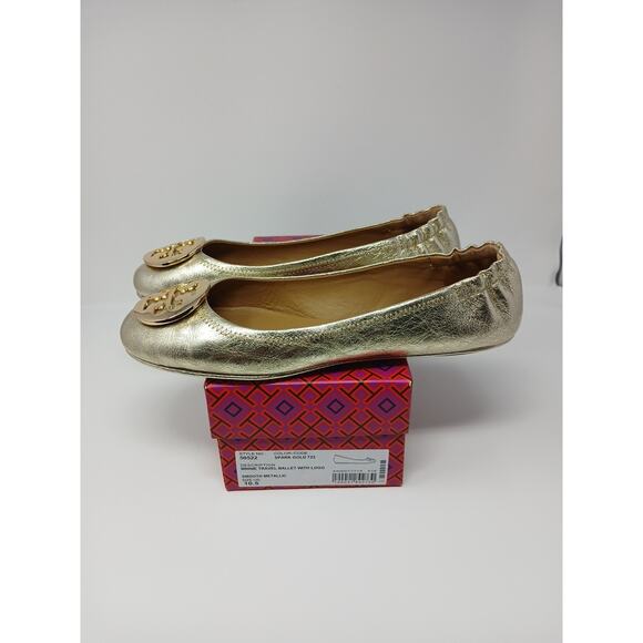 Tory Burch Shoes - Tory Burch Minnie Travel Ballet With Logo Spark Gold Shoes Women’s Sz 10.5 New